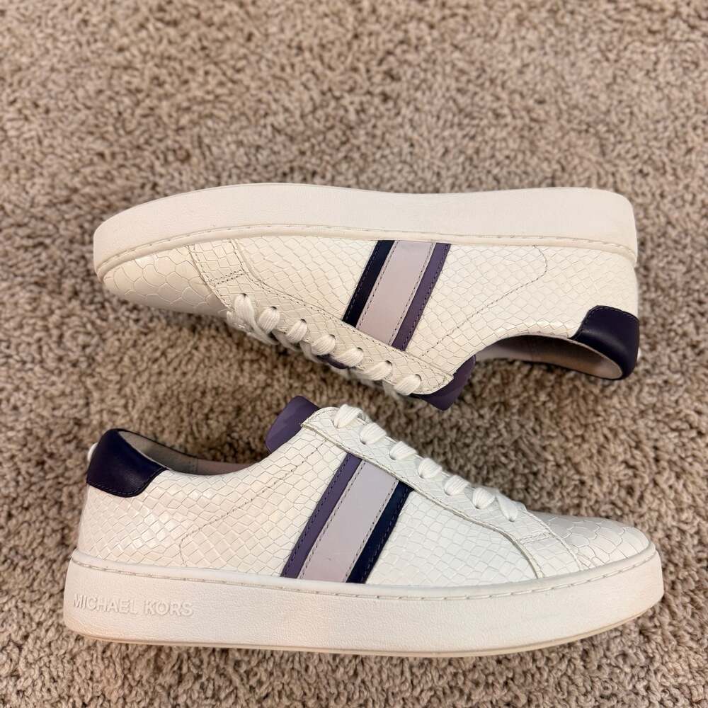 Michael Kors Sneakers Womens 8 White Croc Embossed Leather‎ Shoes EUC - Picture 3 of 8